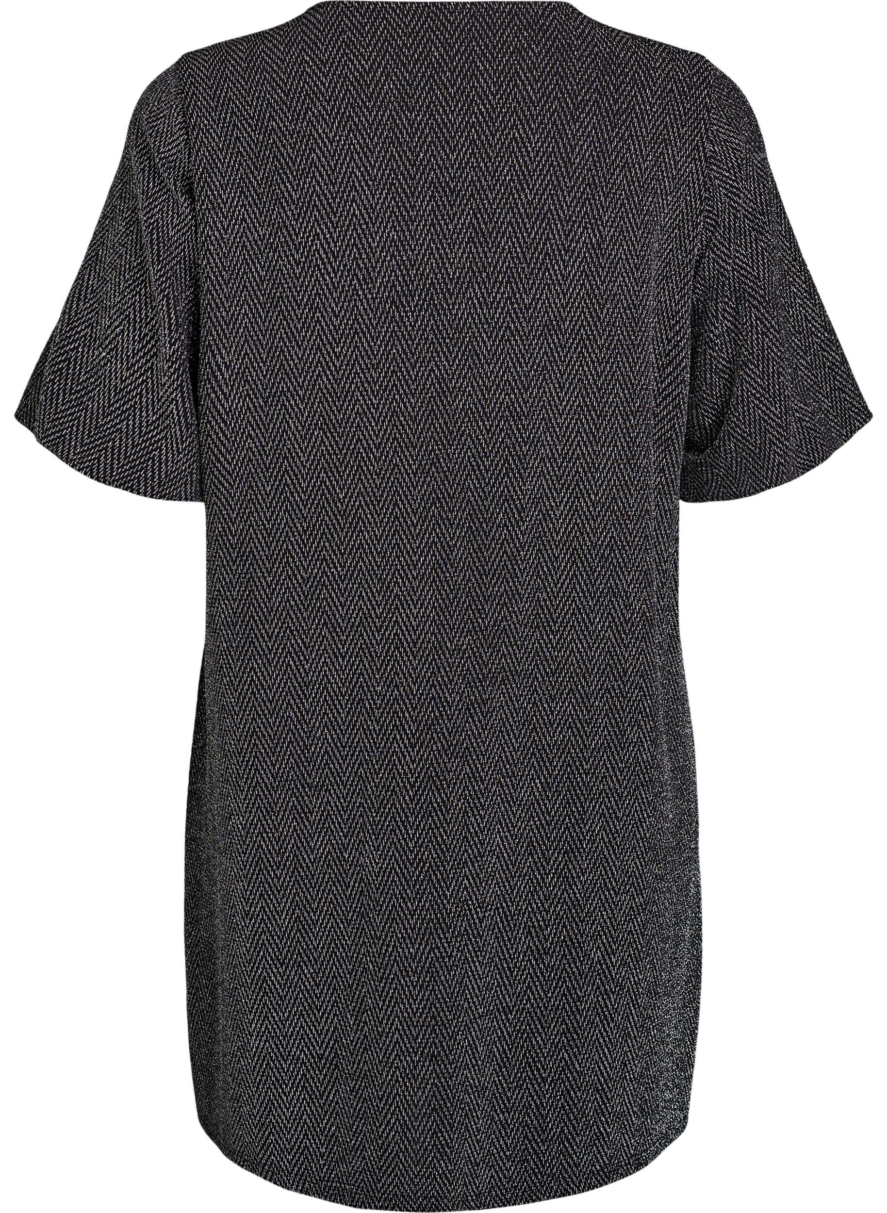 ZizziKorte jurk met glitterpatroon, Zwart, Packshot image number 1