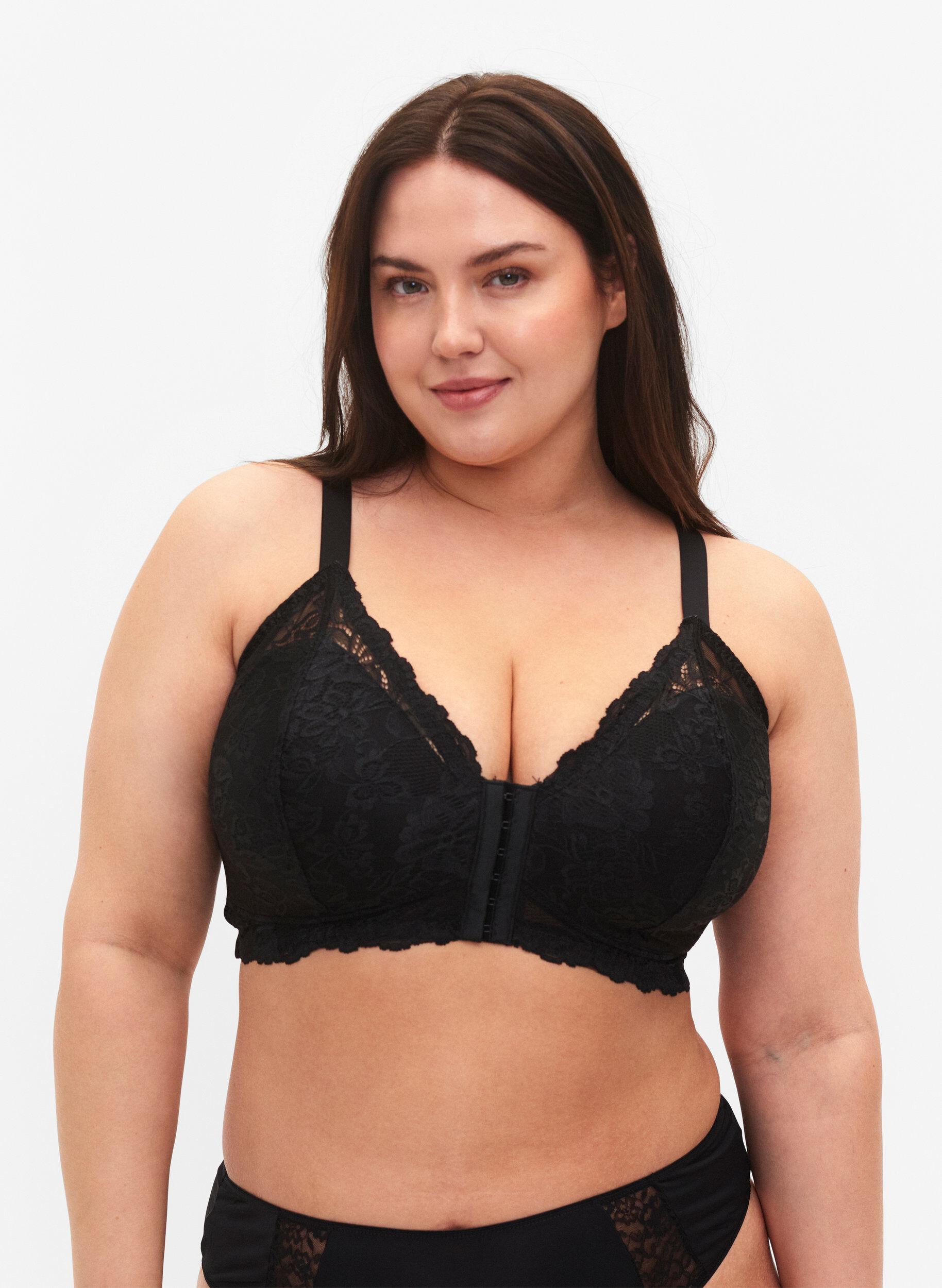 Soutien-gorge en dentelle avec fermeture frontale, Black, Model