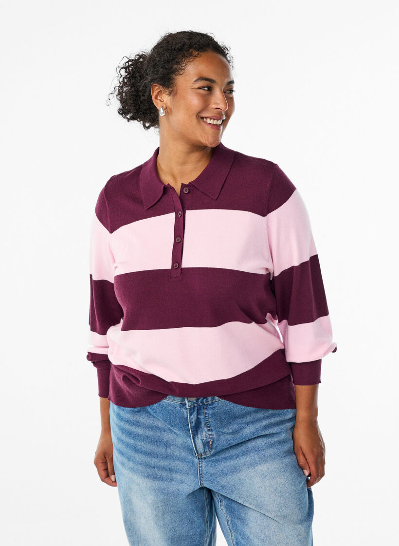 Strik blouse met kraag, Rood, Model image number 0