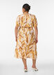 Viscose midijurk met bladprint en gesmokte taille, Geel, Model image number 1
