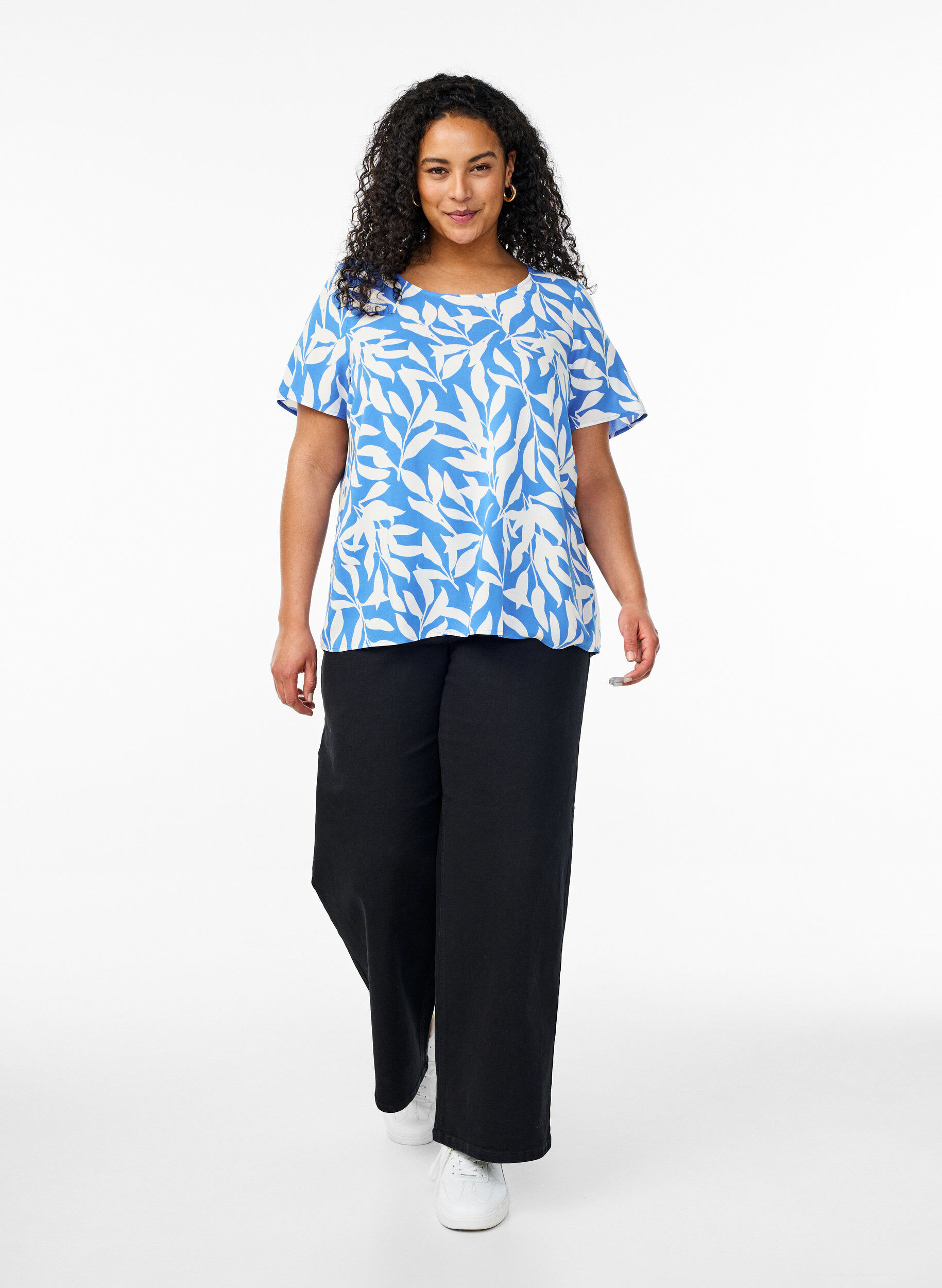 ZizziFLASH - Viscose blouse met korte mouwen en print, Blauw, Model image number 1