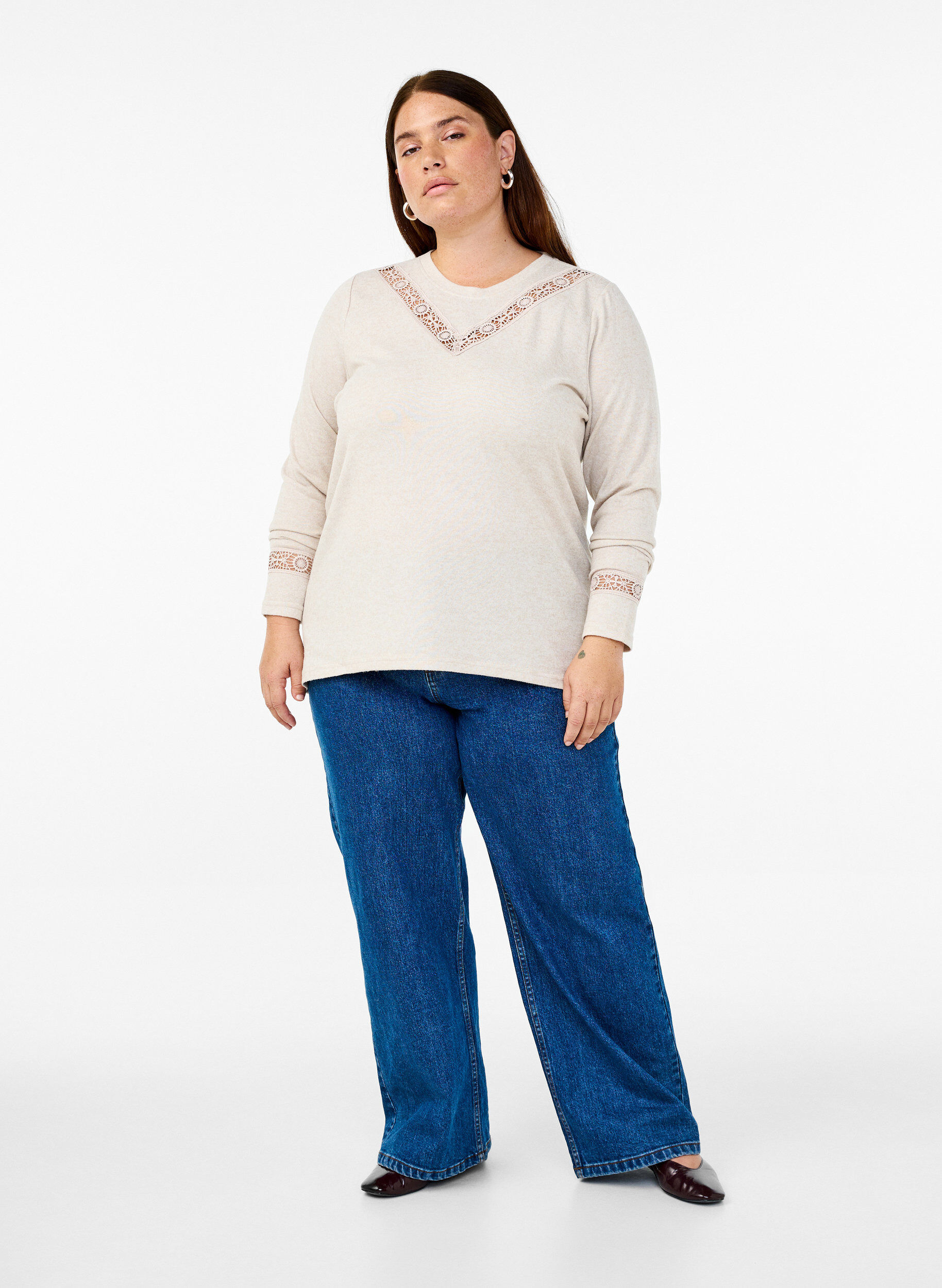 ZizziBlouse met geborduurde details en lange mouwen, Beige, Model image number 1