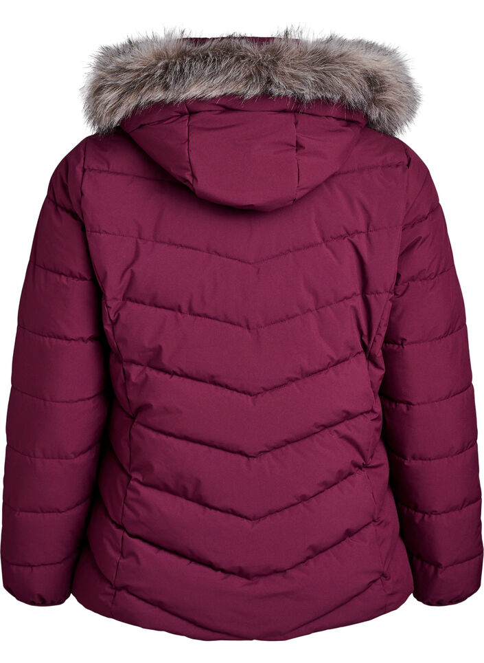 Kort pufferjack met capuchon, Donker Bordeaux, Packshot image number 1