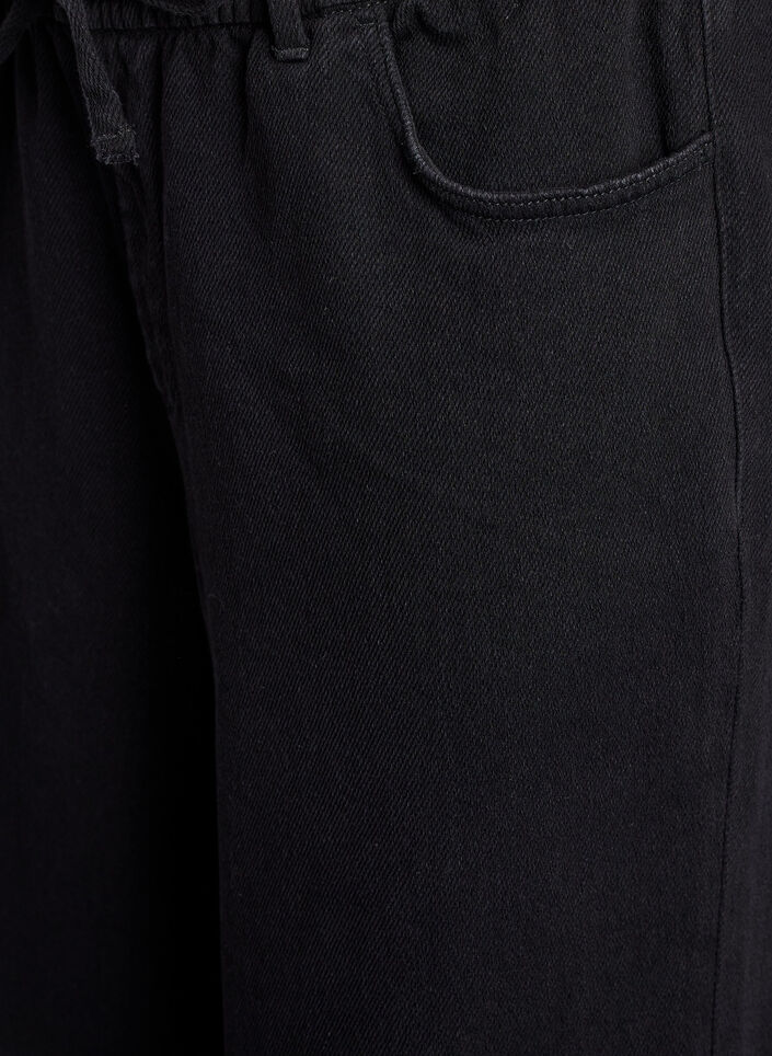 Losse pasvorm jeans met een elastische tailleband en een trekkoord, Black Wash, Packshot
