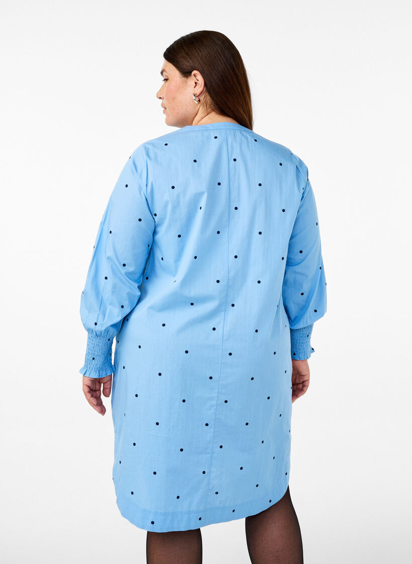 Jurk met polka dots en lange mouwen, Blauw, Model image number 2