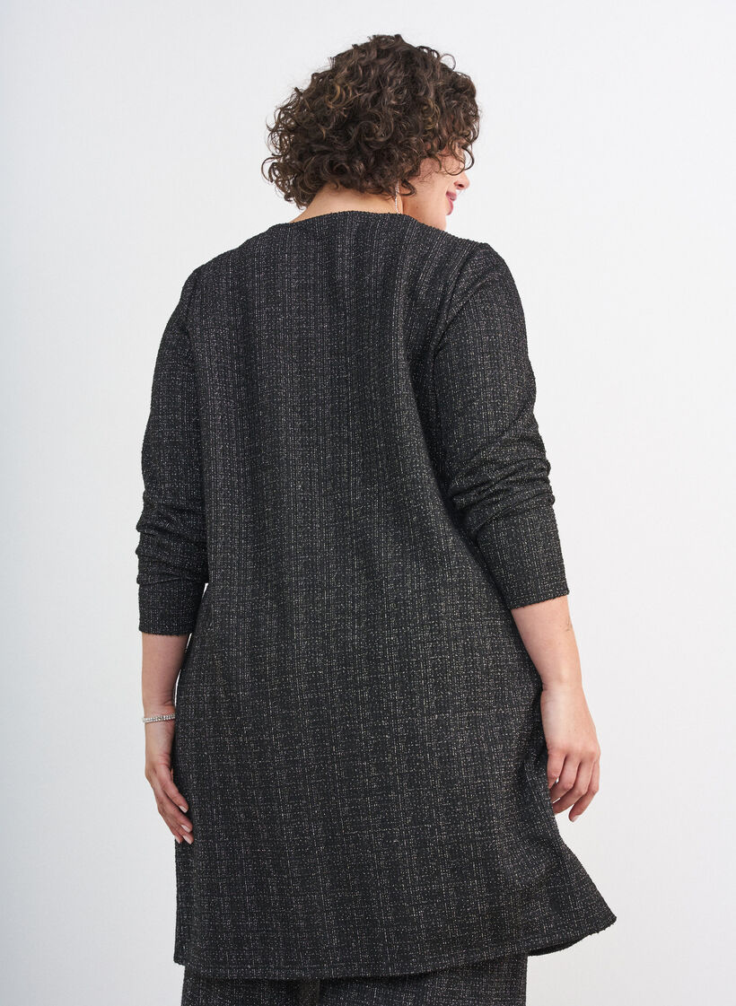 Korte jurk met een boucl&eacute;textuur en glitterdraden, Zwart, Model image number 2