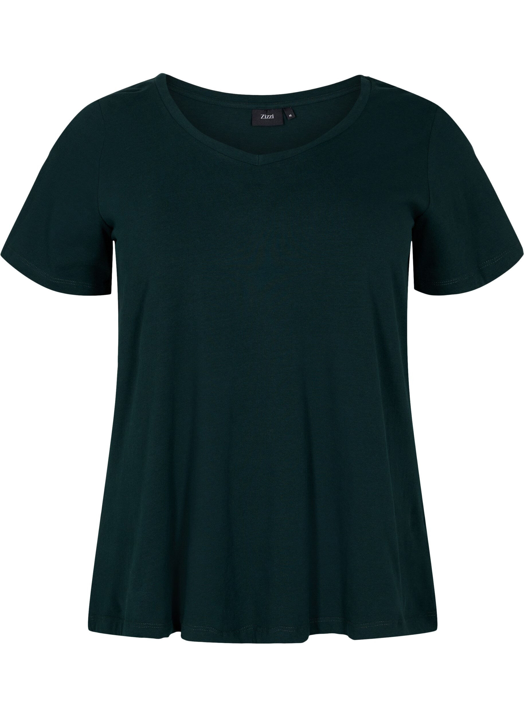 ZizziBasic t-shirt in effen kleur met katoen, Groen, Packshot image number 0