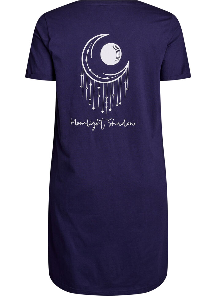Lang nachthemd-T-shirt in biologisch katoen met print, Blauw, Packshot image number 1