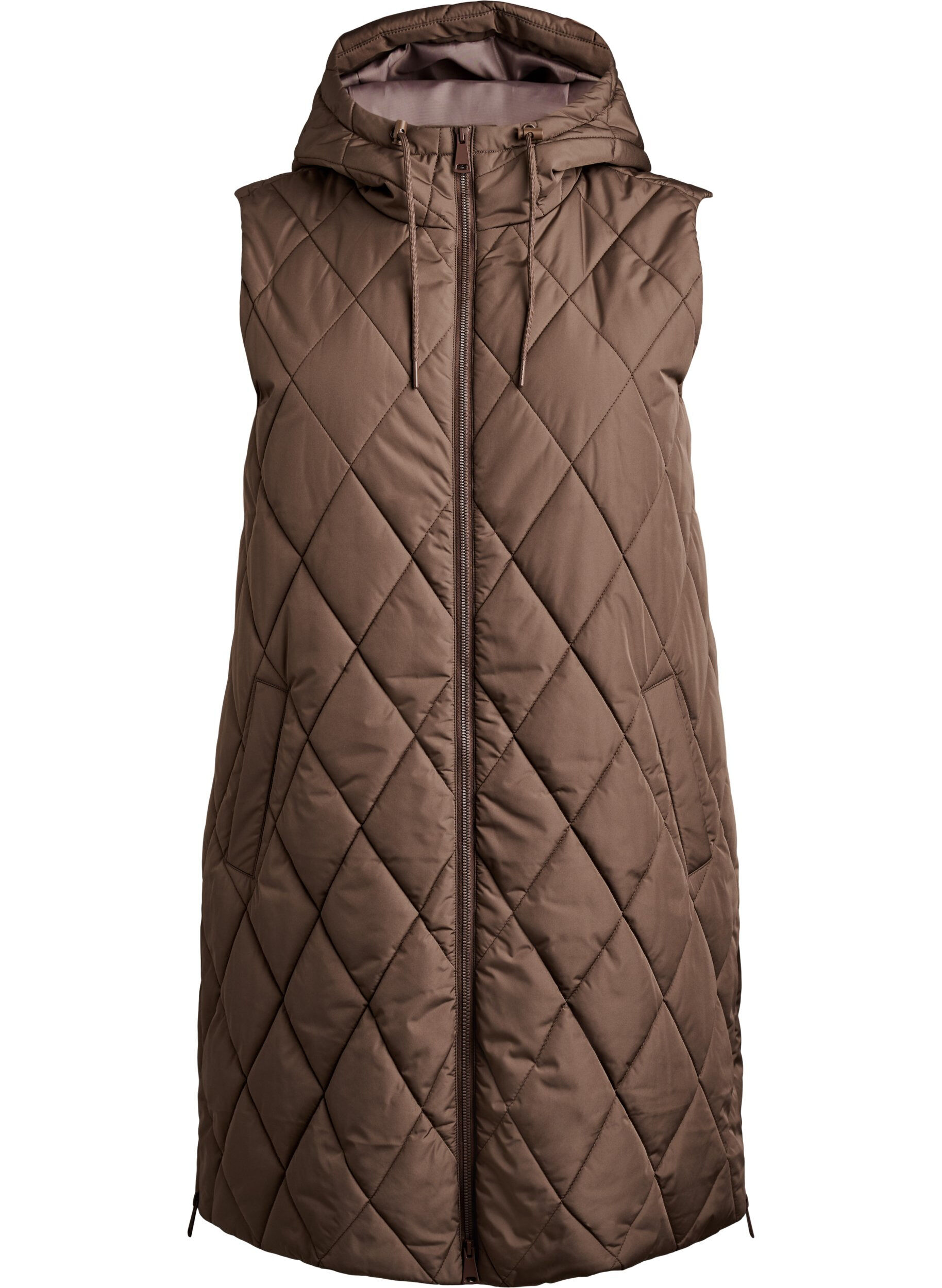 Halflang gewatteerd gilet met capuchon