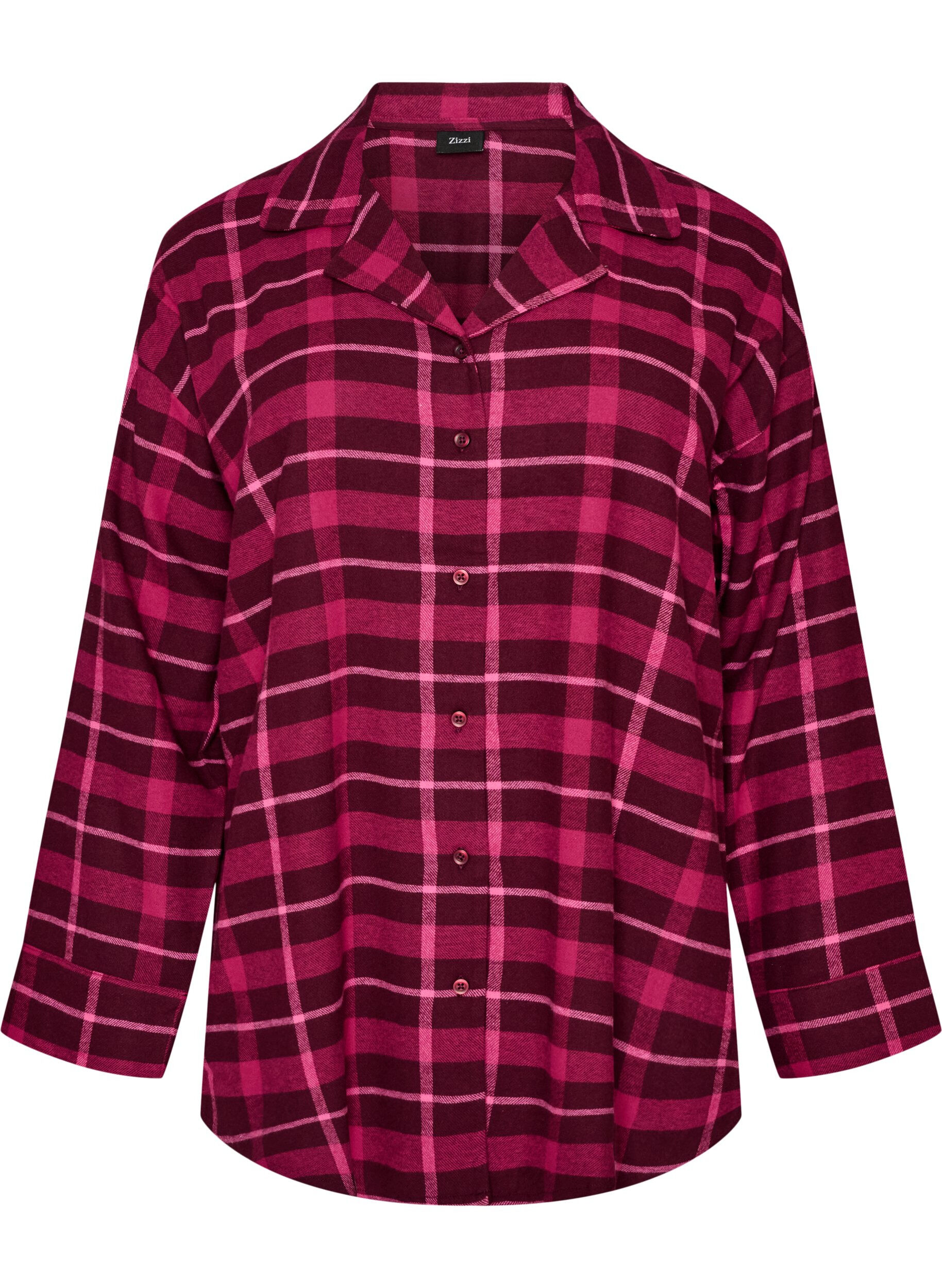 Geruite katoenen pyjamashirt met lange mouwen