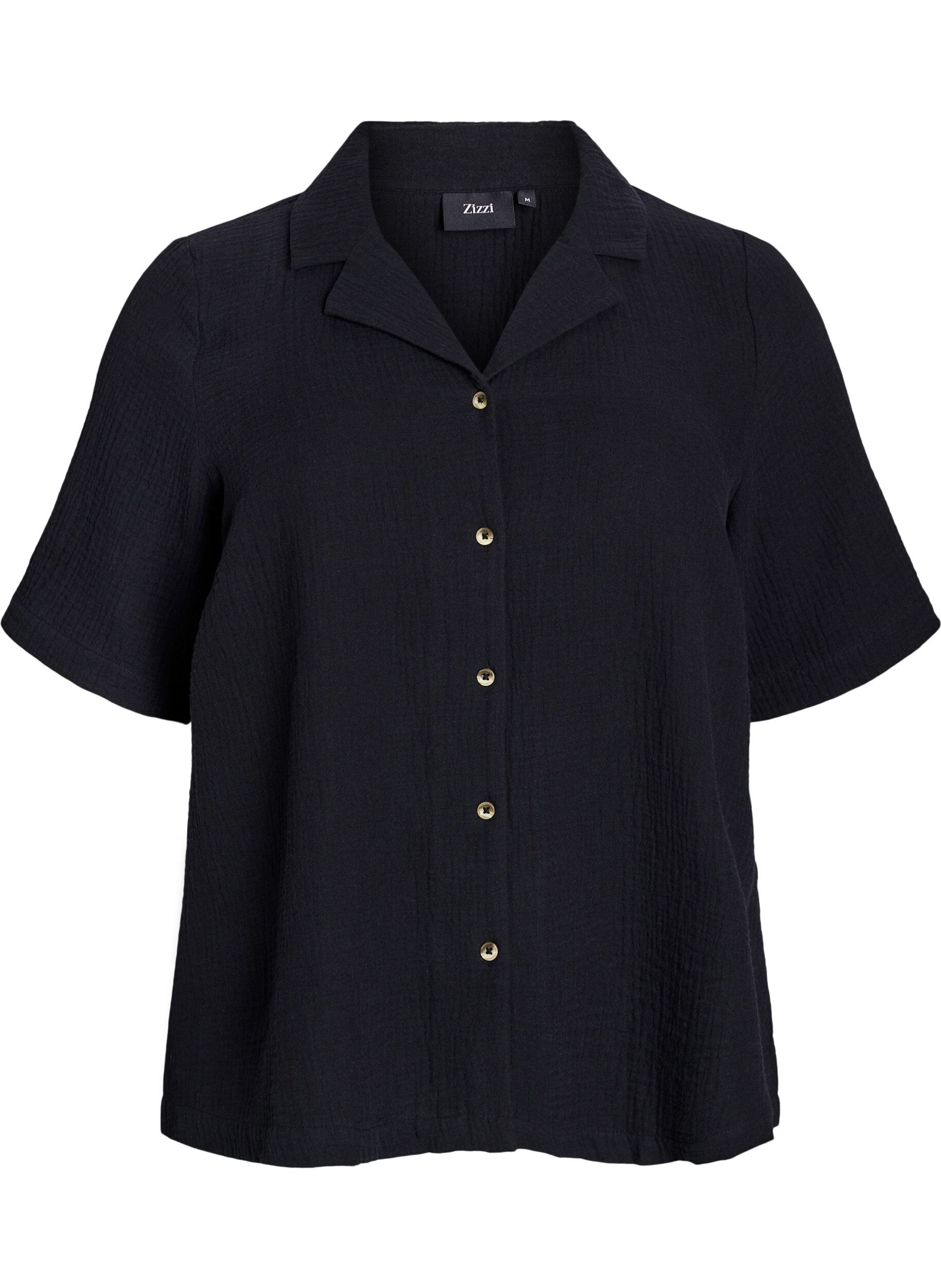 ZizziShirt met korte mouwen van katoen mousseline, Zwart, Packshot image number 0