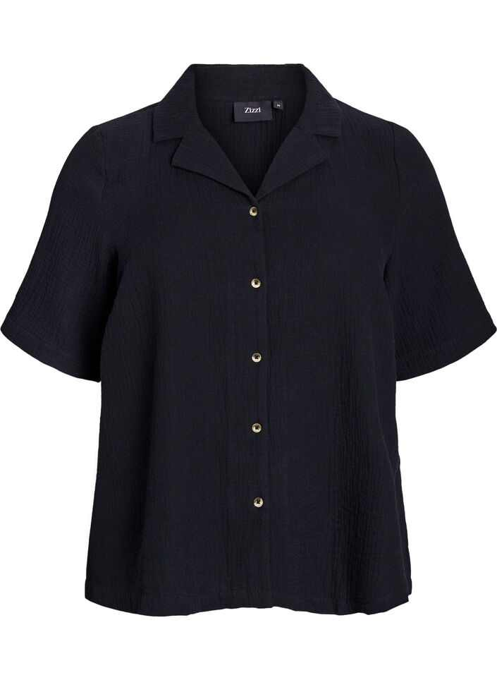 Shirt met korte mouwen van katoen mousseline, Zwart, Packshot image number 0