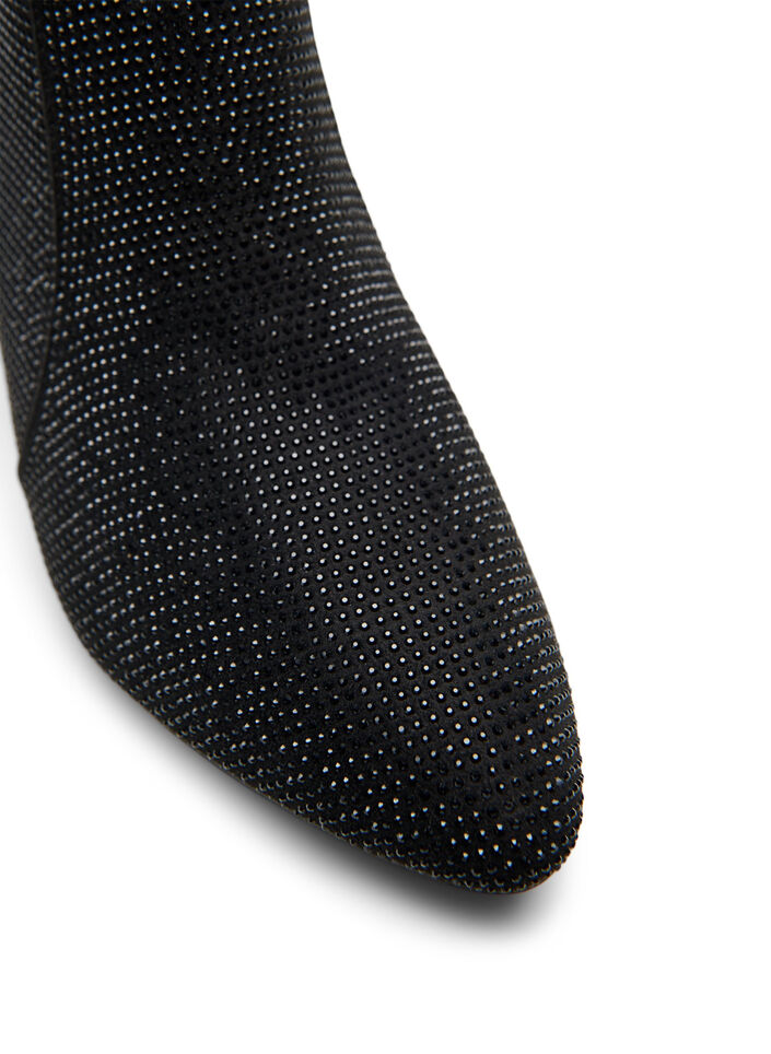 Wide fit - Enkellaarzen met rhinestones, Black, Packshot