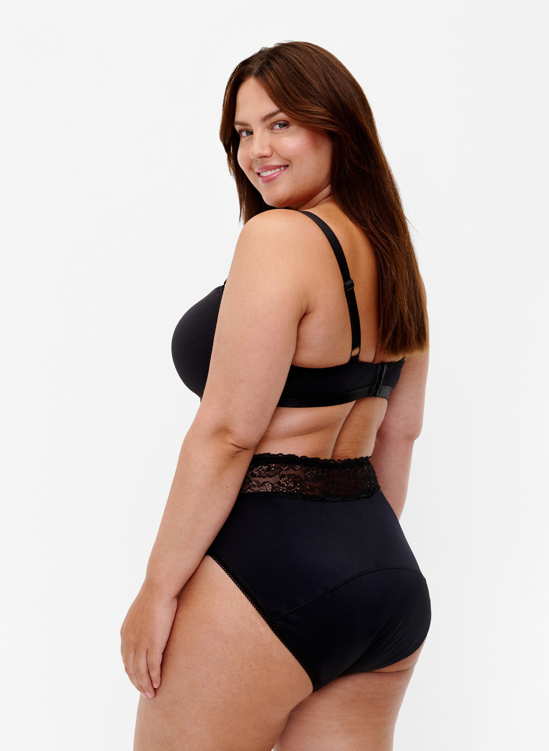 ZizziMenstruatieslipje met kant, Zwart, Model image number 1