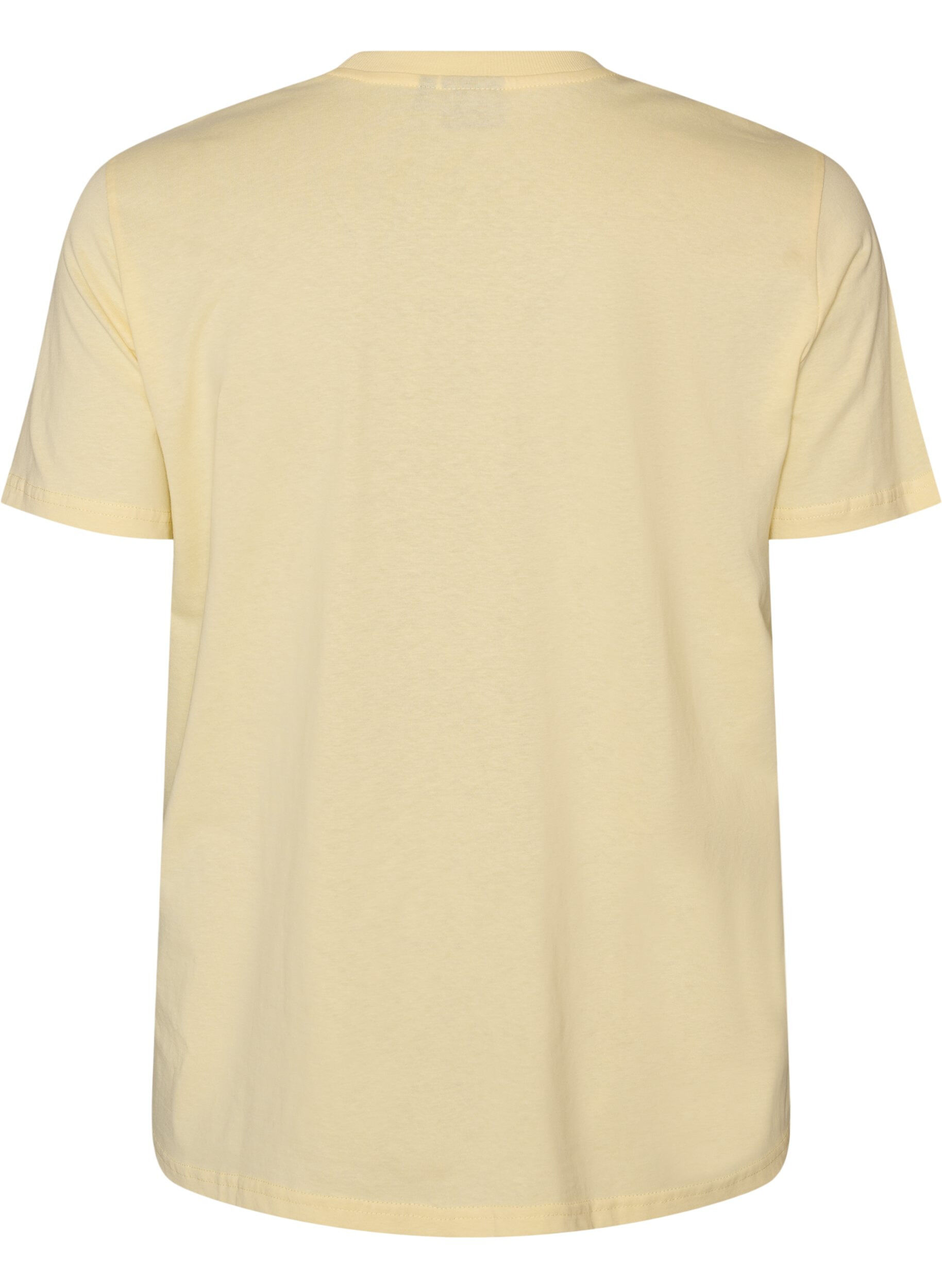 ZizziBasic katoenen T-shirt met ronde hals, Geel, Packshot image number 1