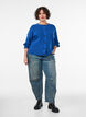 Geribde cardigan met knopen, Blauw, Model image number 1