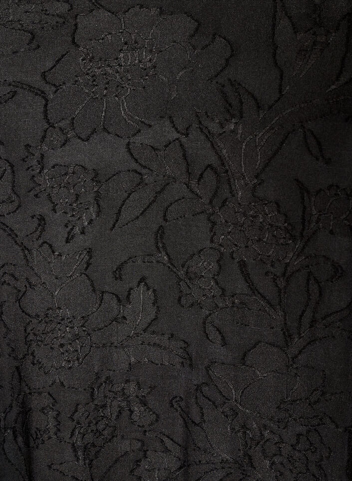 Jurk met bloemenstructuur en volantzoom, Zwart, Packshot image number 2