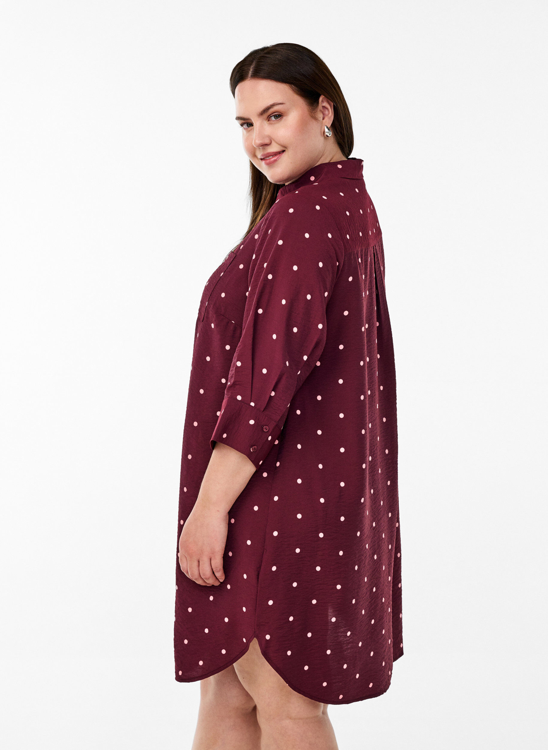 ZizziKorte jurk met kraag en borstzak, Rood, Model image number 2