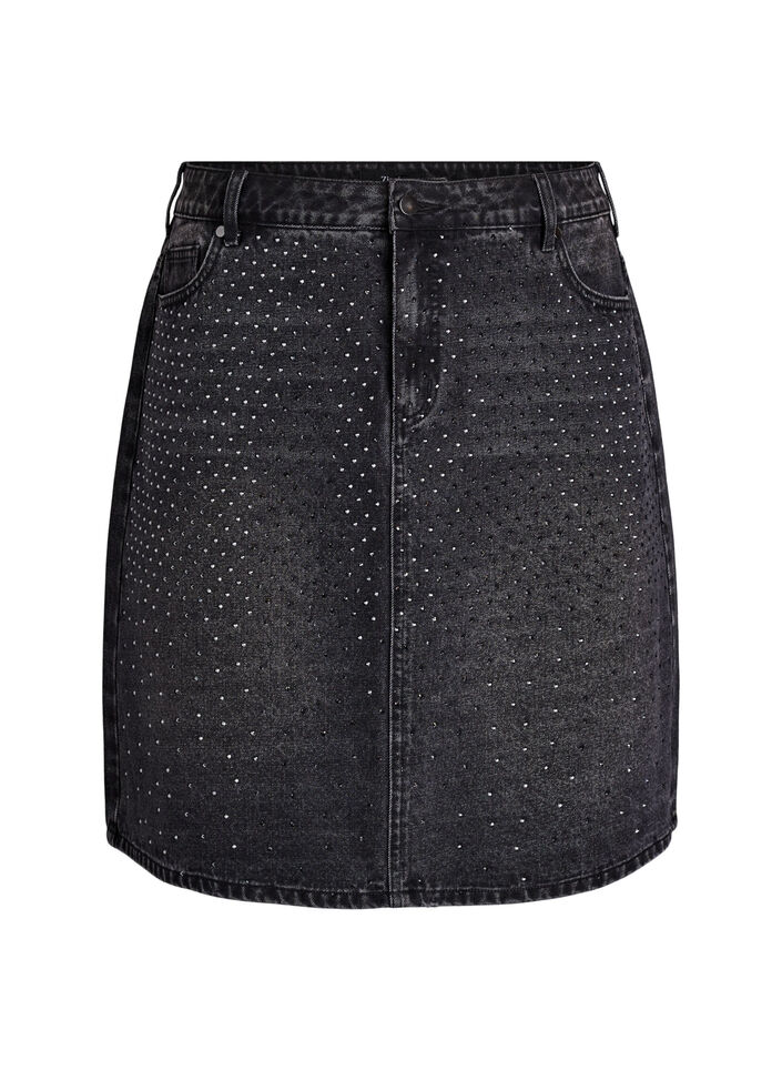 Korte denimrok met stenen., Grey Denim, Packshot