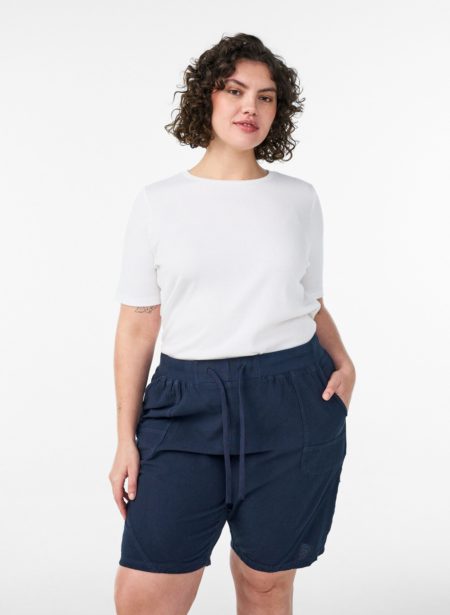 Losse katoenen short met zakken, Blauw, Model