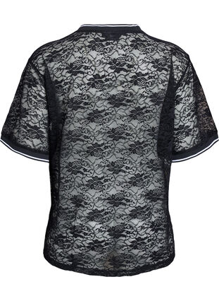 ZizziSportief T-shirt van kant met losse pasvorm, Black Bright White, Packshot image number 1