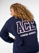 Sweatshirt met statementprint op de mouwen en achterkant, Blauw, Model image number 3
