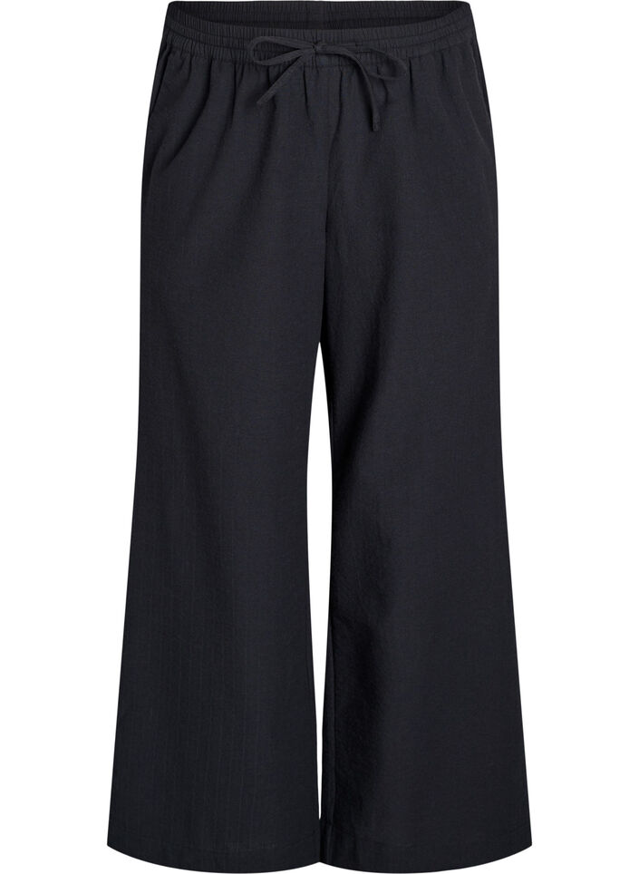 Losse broek met hoge taille en zakken, Zwart, Packshot image number 0