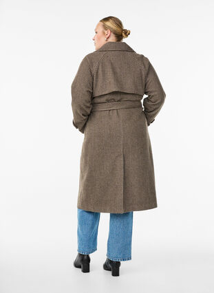 ZizziGeruite mantel met riem, Brown Check , Model image number 2