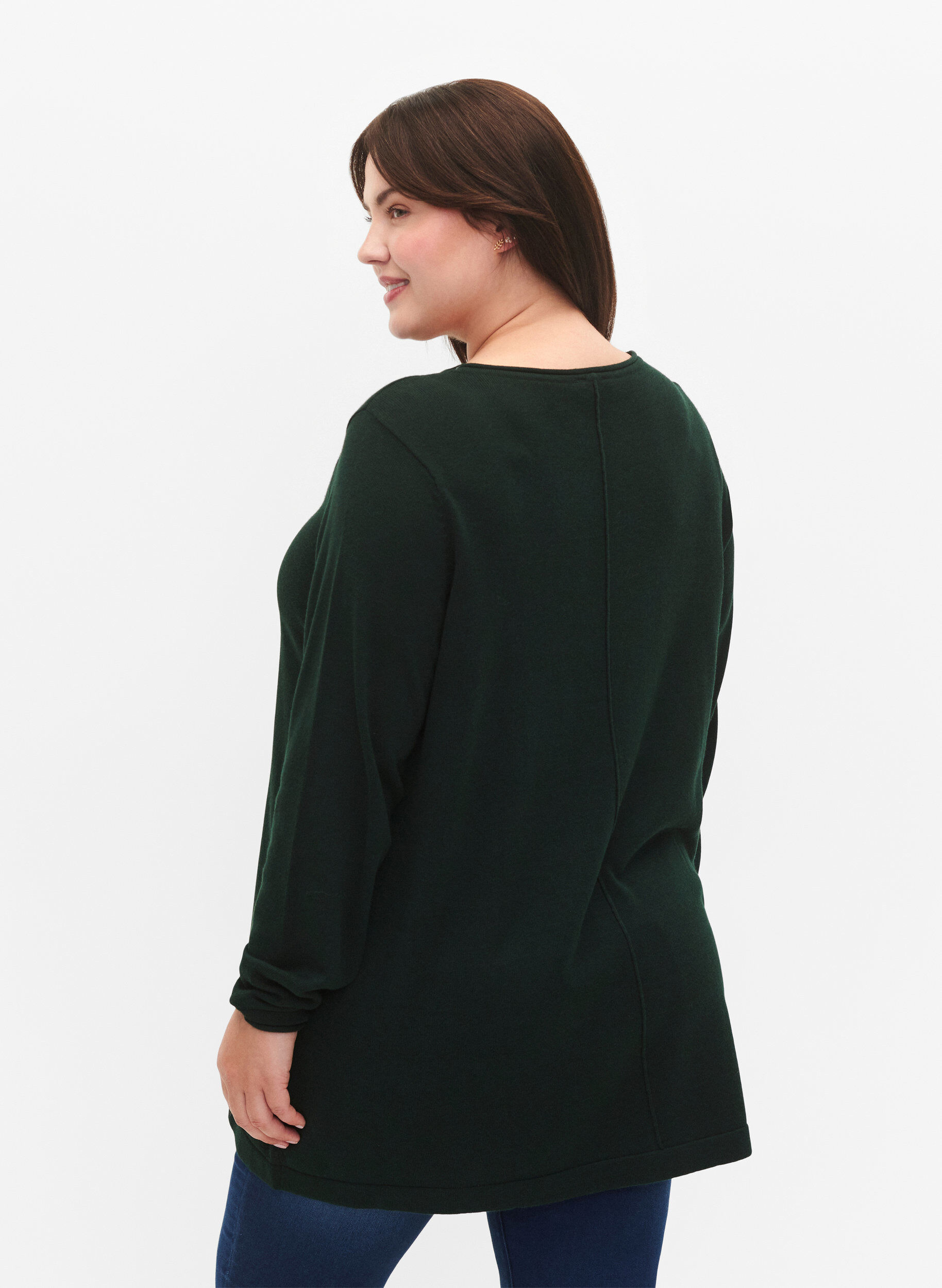 ZizziGebreide blouse gemaakt van katoen en viscose., Groen, Model image number 2