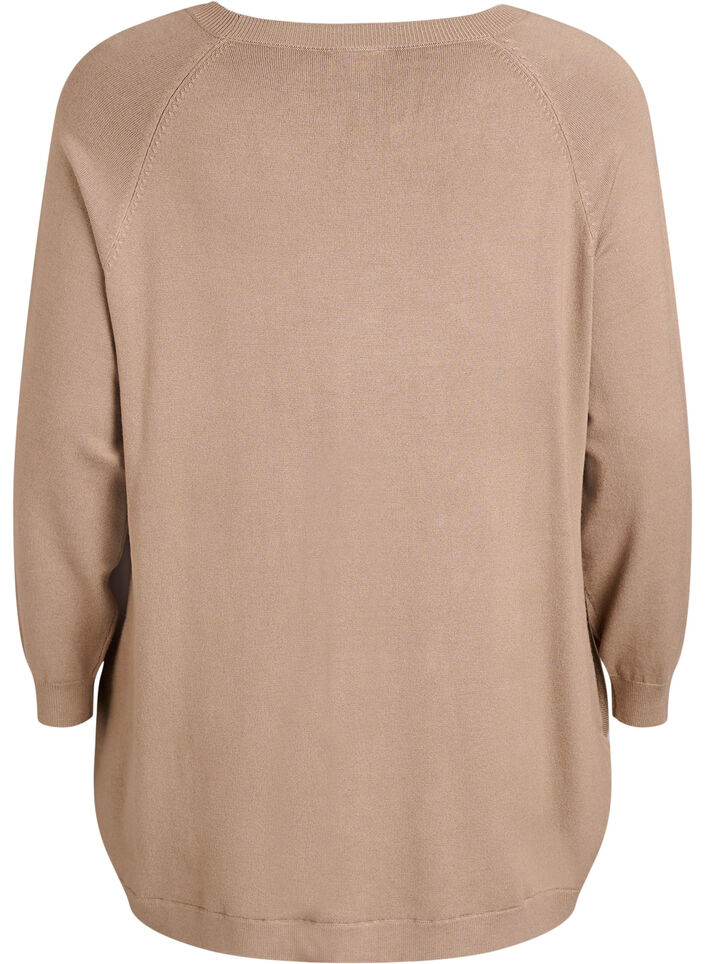 Gebreide blouse met knoopsluiting aan de zijkant, Beige, Packshot image number 1