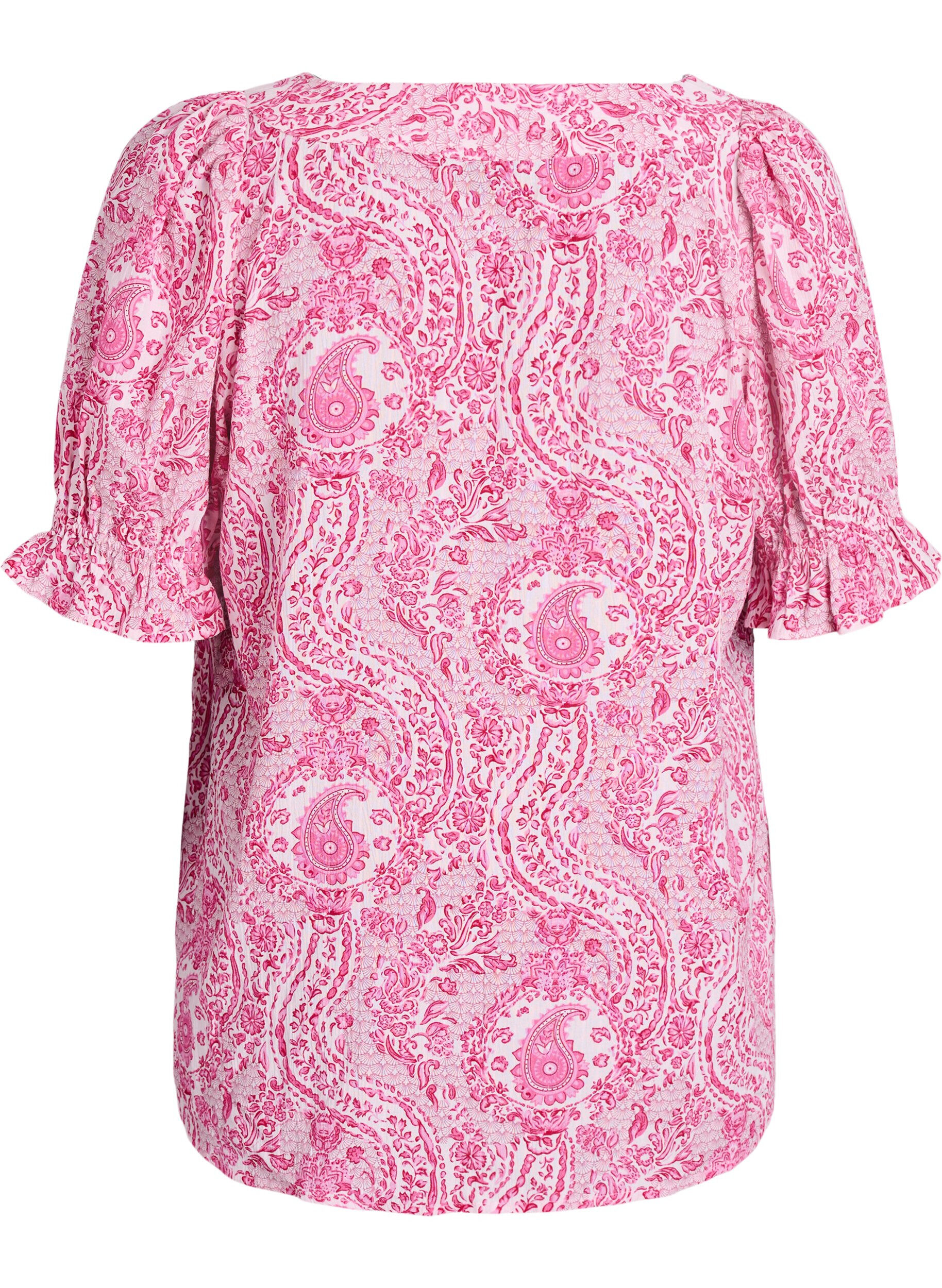 ZizziViscose blouse met paisleymotief en een vierkante halslijn, Roze, Packshot image number 1
