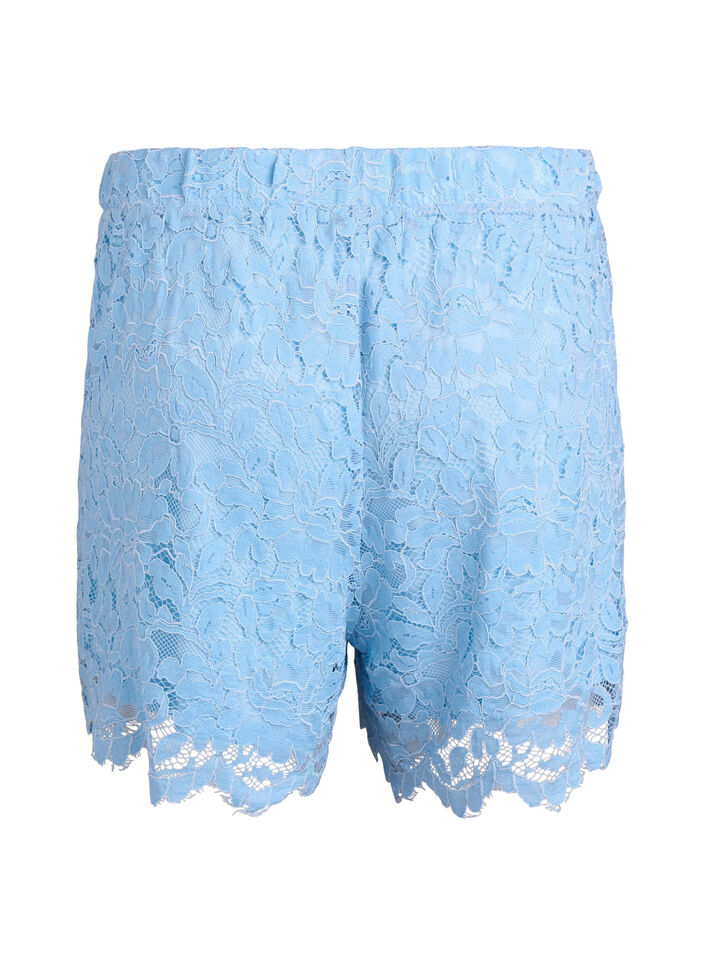 Kanten shorts met hoge taille en zakken, Blauw, Packshot image number 1