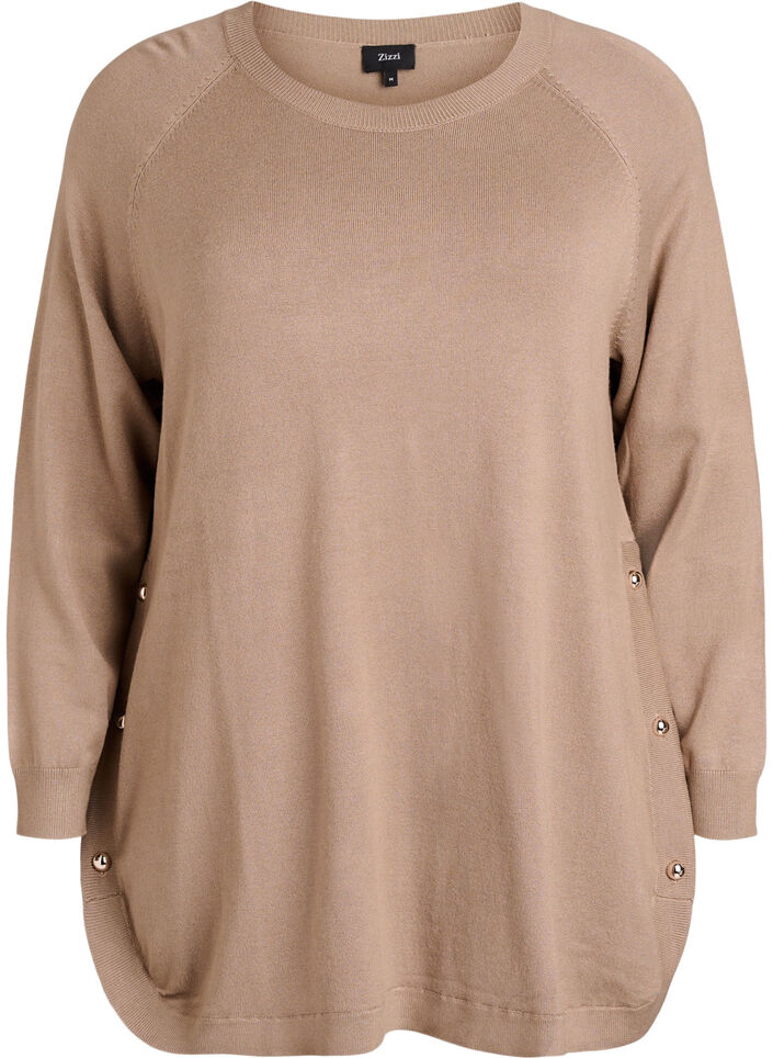 Gebreide blouse met knoopsluiting aan de zijkant, Beige, Packshot image number 0