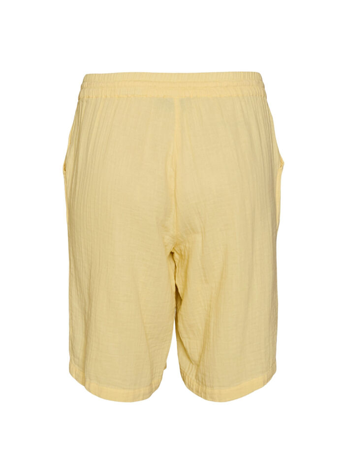 Los katoenen mousseline shorts met een hoge taille, Geel, Packshot image number 1
