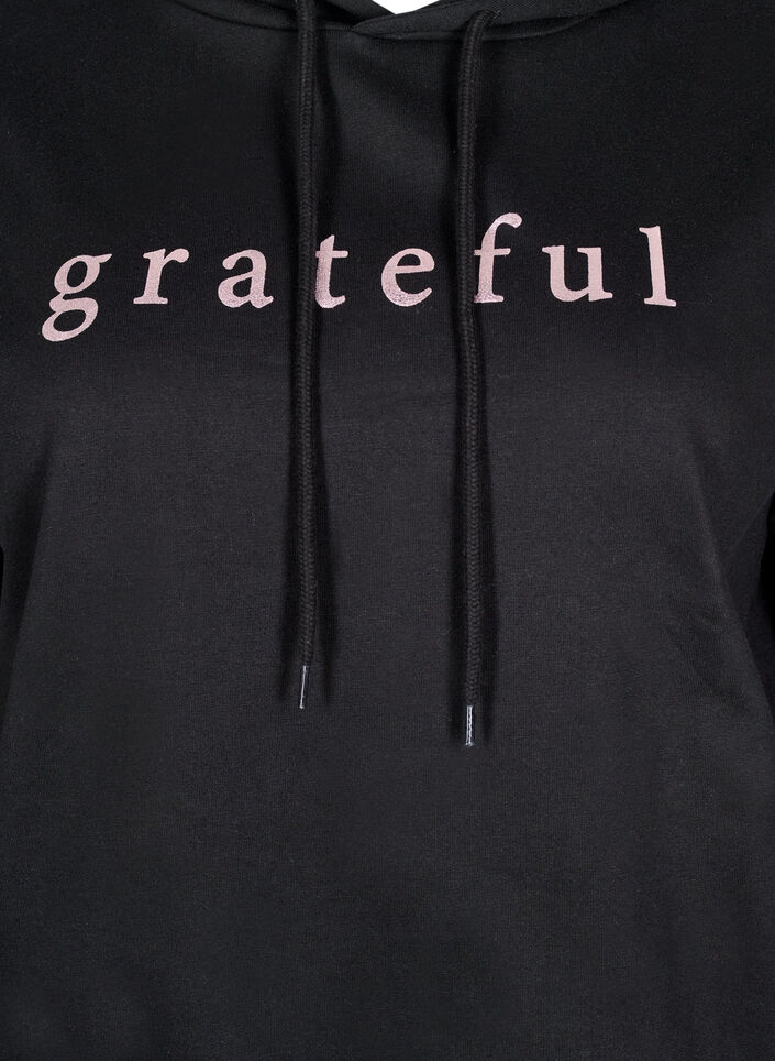 Sweater met capuchon en print, Zwart, Packshot image number 2