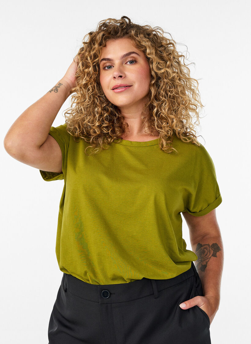 T-shirt met korte mouwen van katoenmix, Groen, Model image number 0