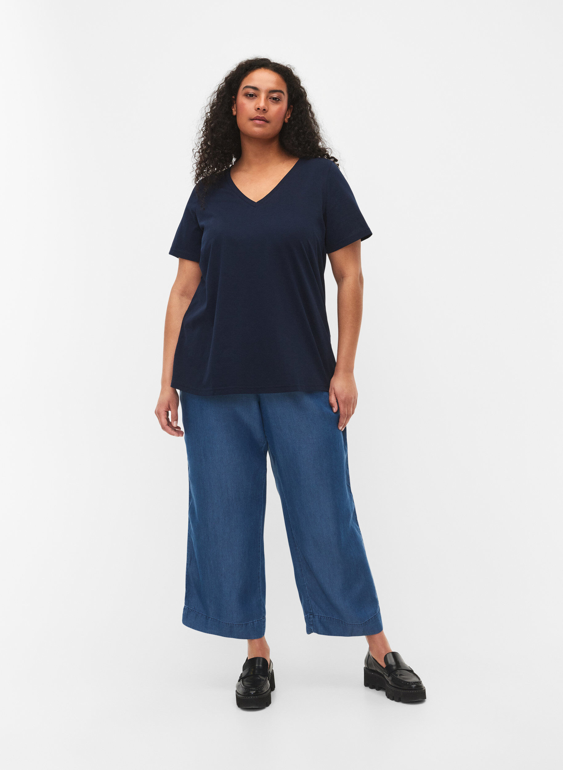 ZizziT-shirt met korte mouwen en v-hals, Blauw, Model image number 1