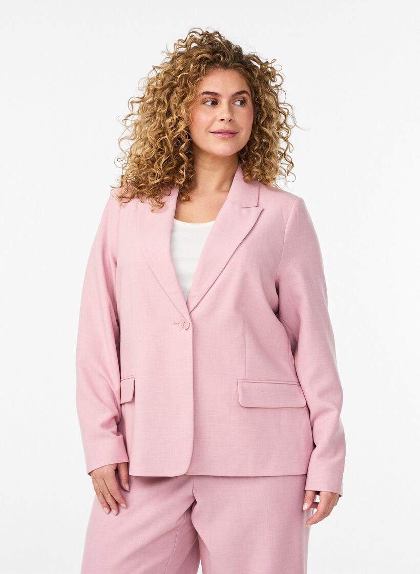 Blazer classique avec fermeture &agrave; bouton unique et poches, Rose, Model image number 0