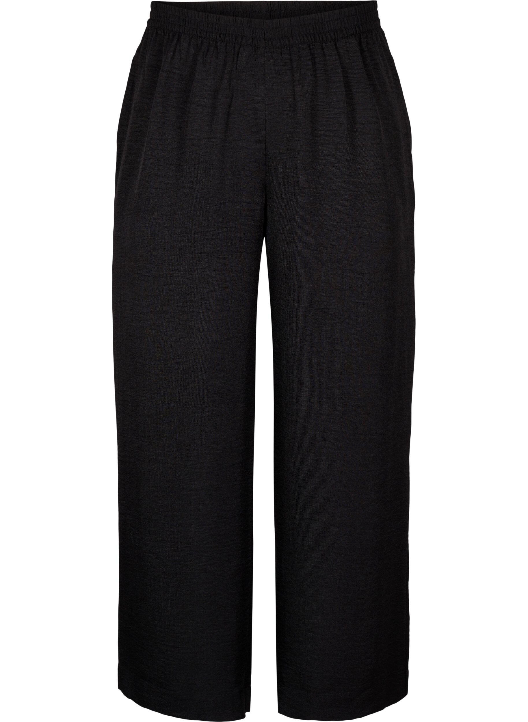 ZizziLosse broek met elastische tailleband en zakken, Zwart, Packshot image number 0