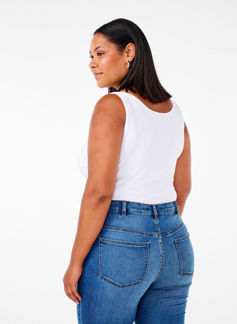 Effen gekleurd basic top in katoen, Wit, Model