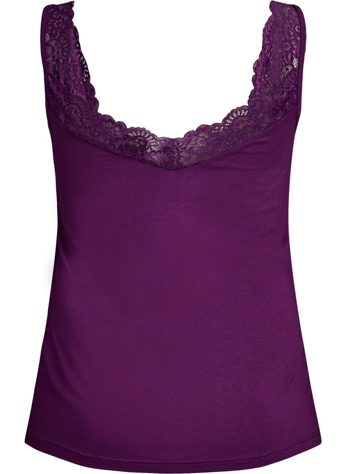 Viscose top met kanten rand, Paars, Packshot image number 1