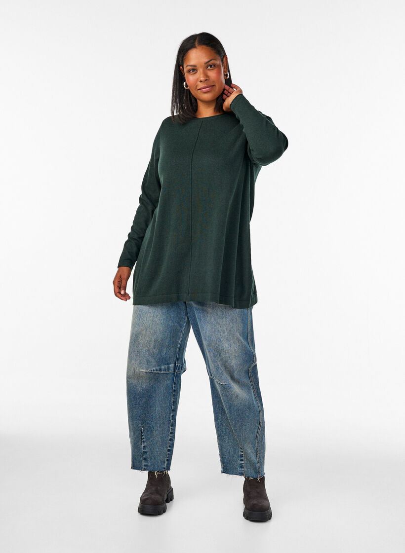 Gebreide blouse gemaakt van katoen en viscose., Groen, Model image number 1