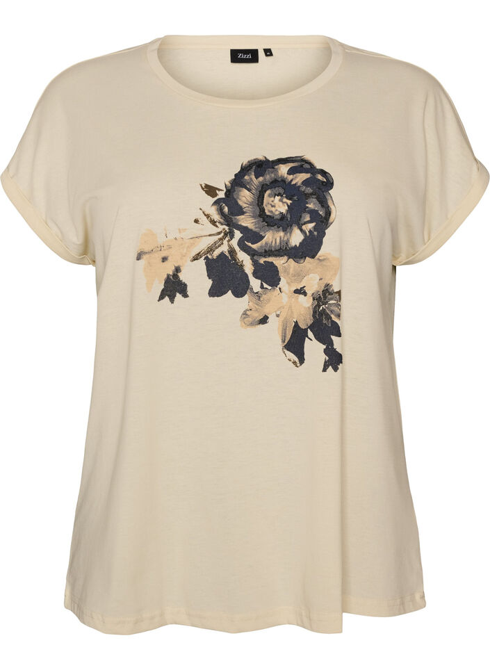 T-shirt met decoratieve print aan de voorkant, Vanille, Packshot image number 0