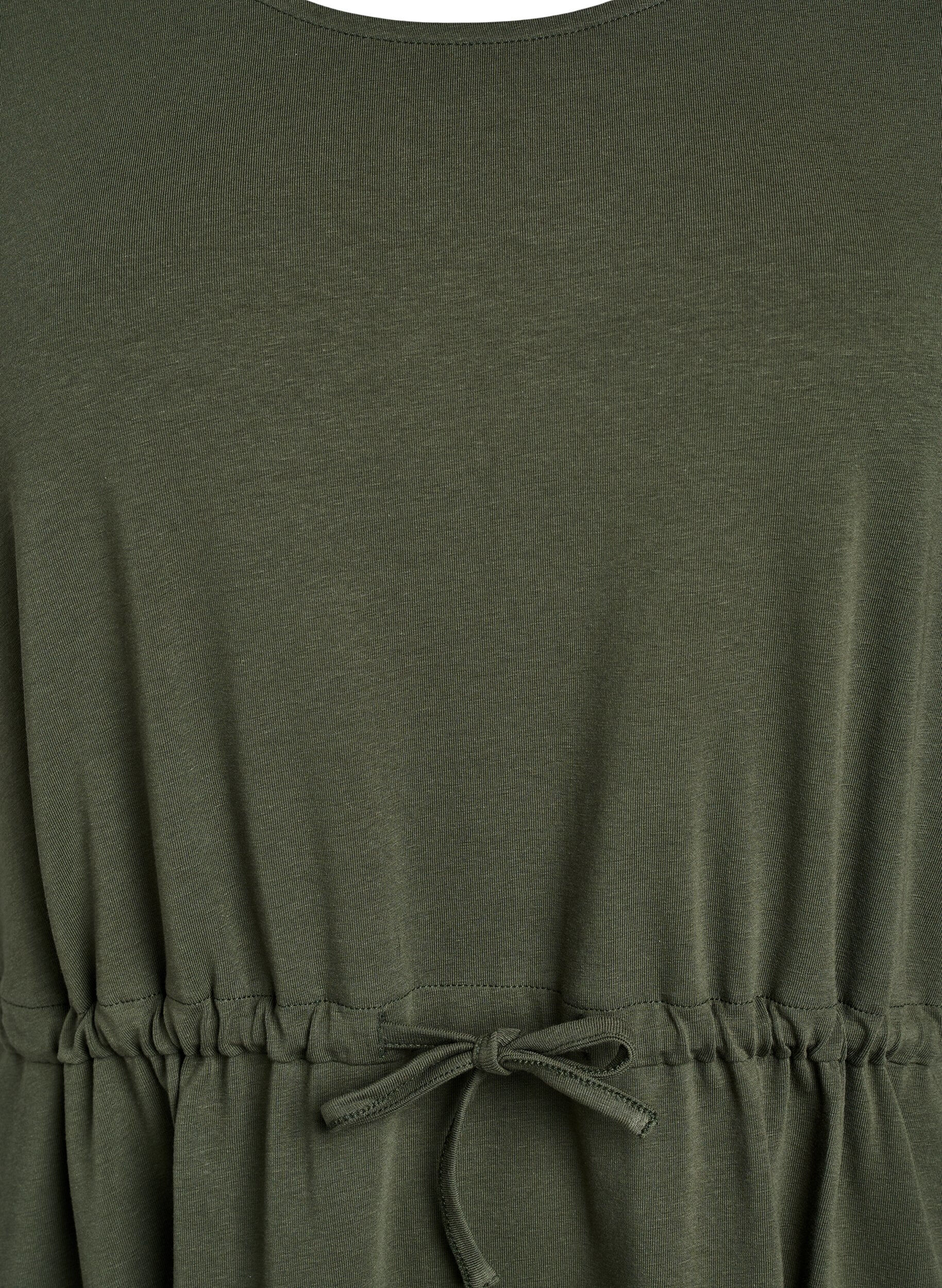 ZizziKatoenen midi-jurk met korte mouwen, Groen, Packshot image number 2