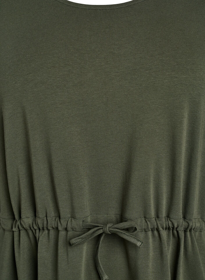 Katoenen midi-jurk met korte mouwen, Groen, Packshot image number 2