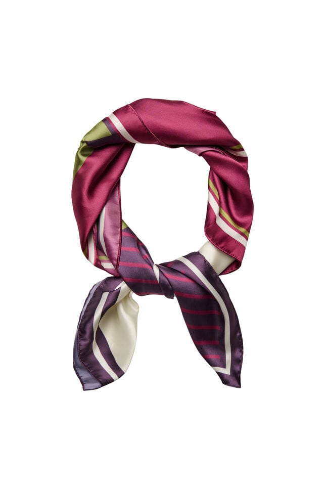 Vierkante sjaal met satijnlook en patroon, Paars, Packshot image number 0