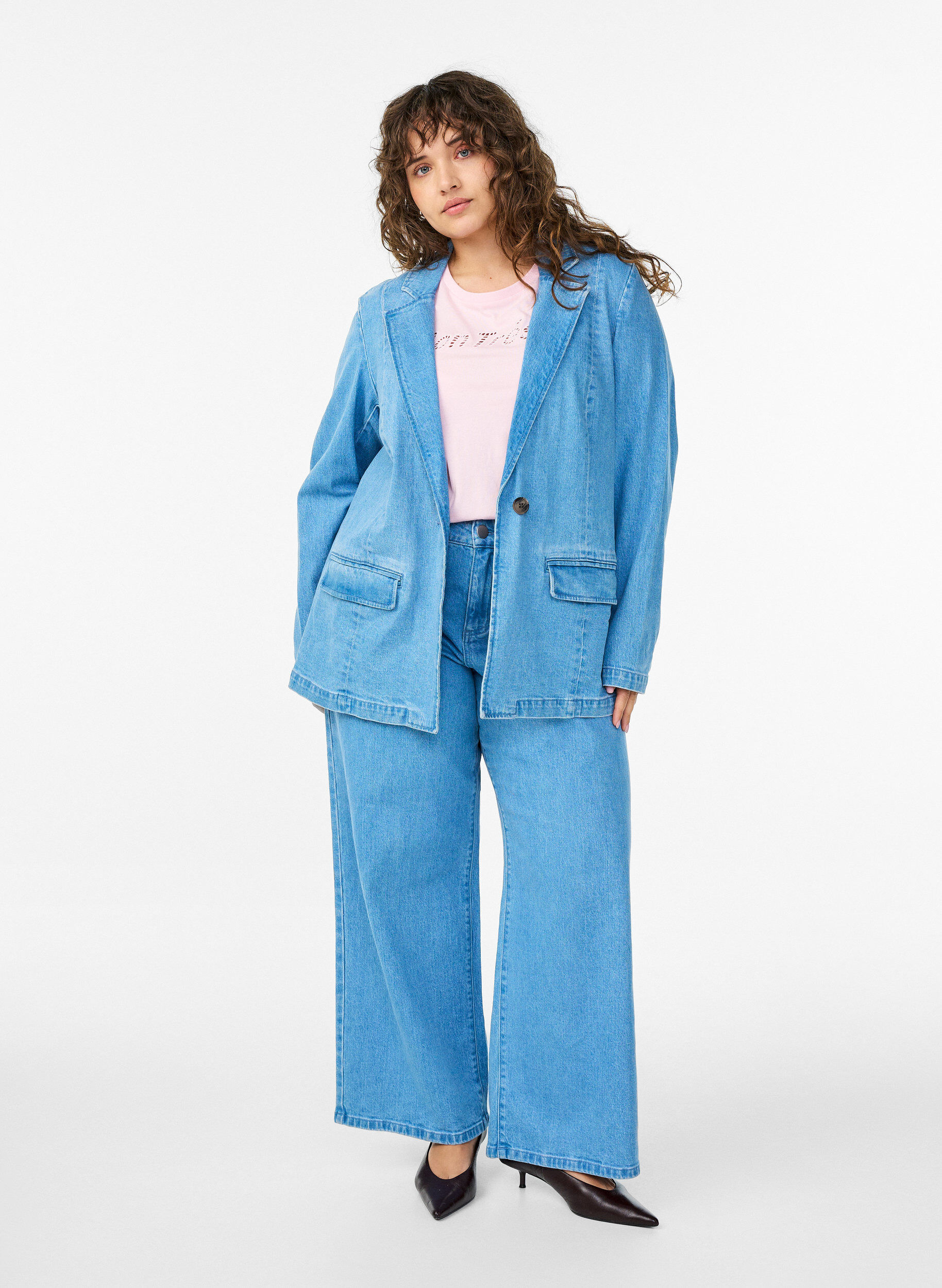 ZizziDenim blazer met zakken, Blauw, Model image number 1