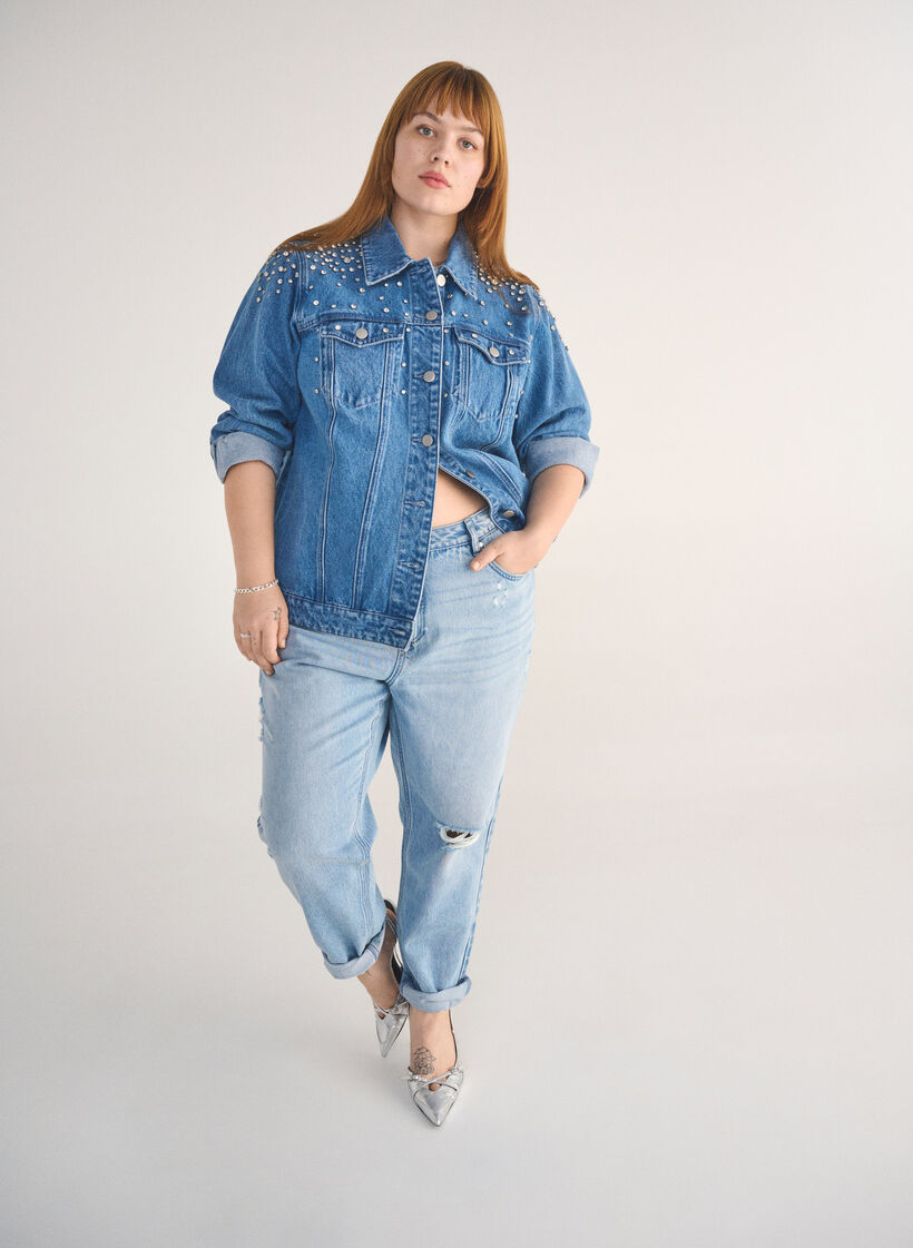 Mille Mom fit jeans met distressed details, Light Blue Denim, Image
