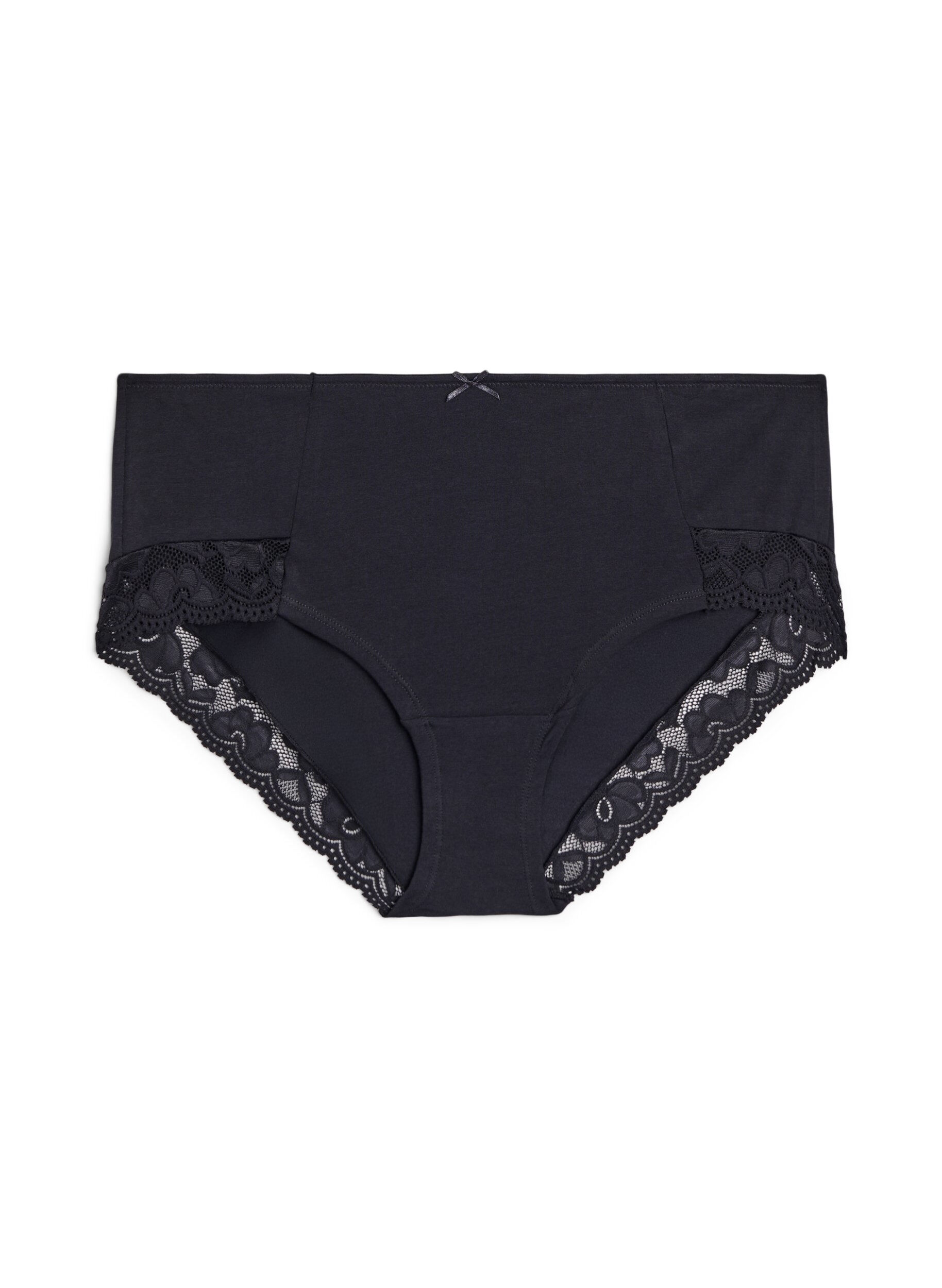 ZizziSet van 3 hipster slips met kanten rand, Zwart, Packshot image number 2
