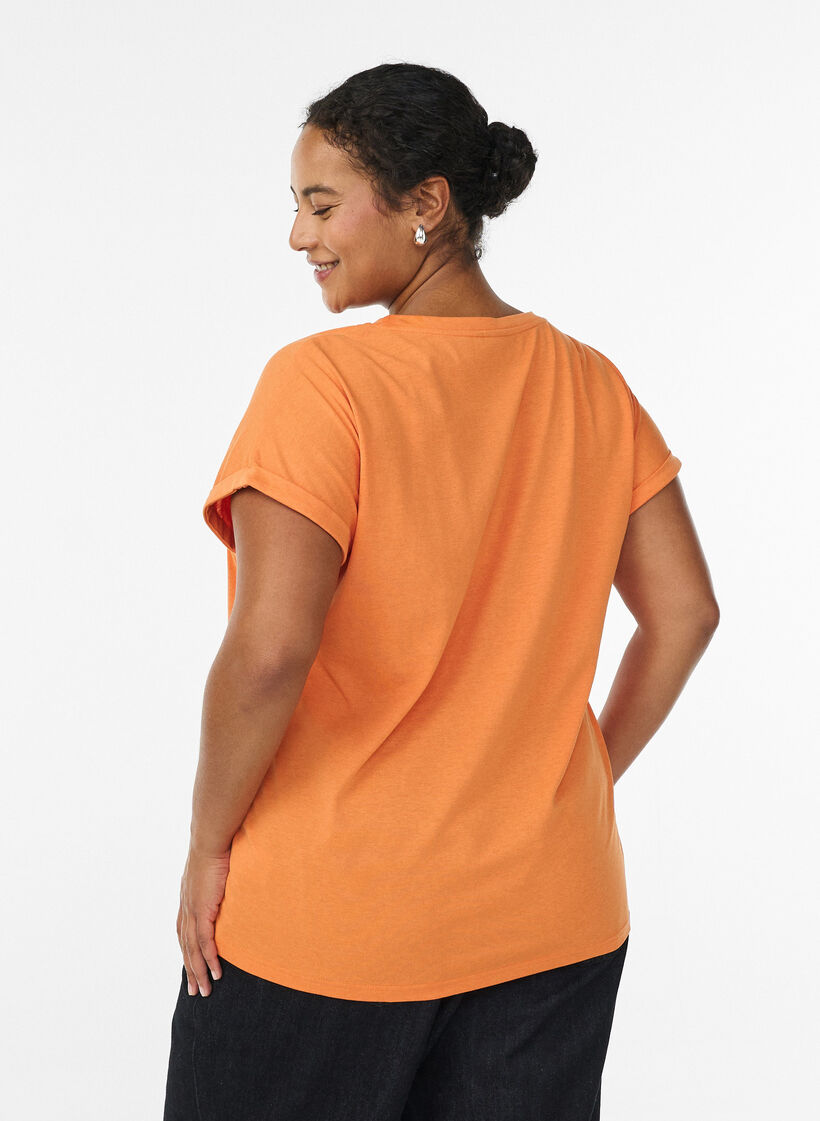T-shirt met korte mouwen in een katoenmix, Oranje, Model image number 2
